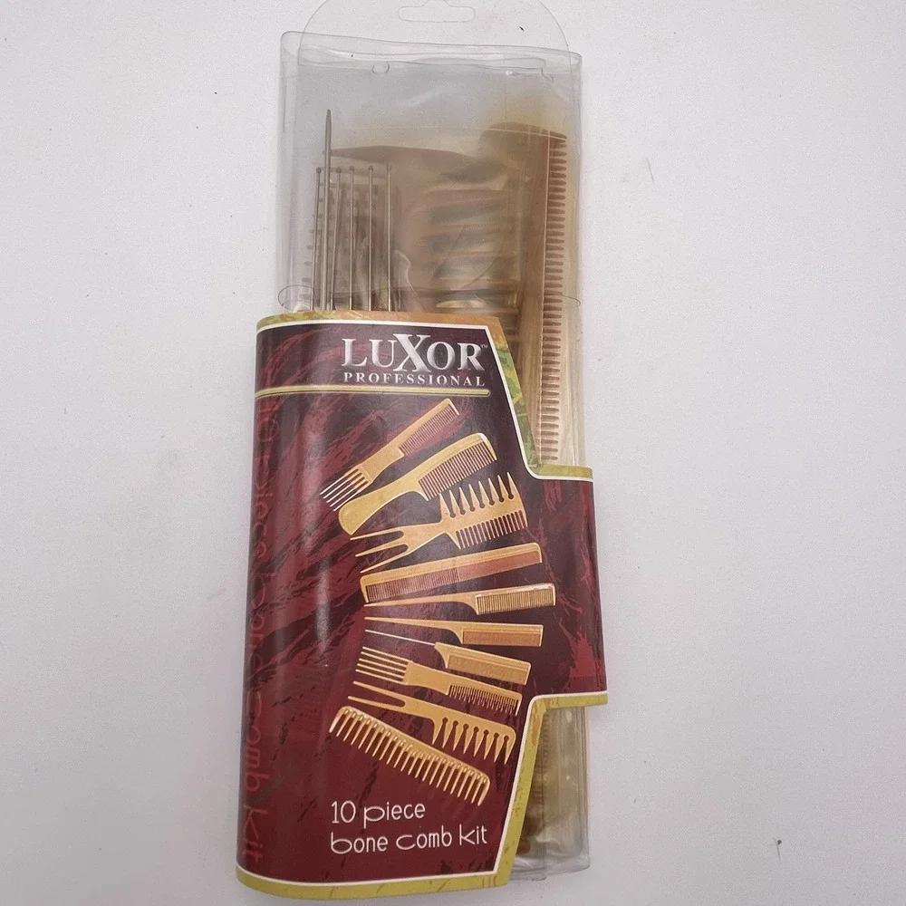 Vtg Luxor Bone Comb Kit Picks Brown w/ Storage Case *Missing 3* (Not Real Bones)